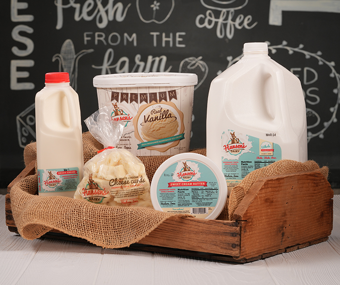 Dairy Deluxe Bundle of heavy cream, cheese curds, ice cream, butter and milk