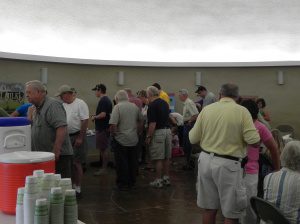 Customers in line for product sampling.